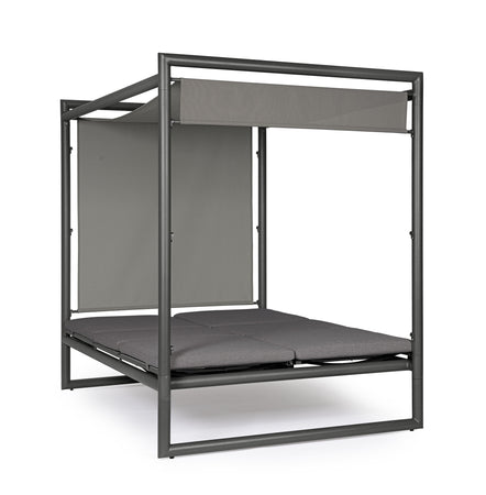 Lettino daybed "Konnor" baldacchino prendisole ad isola per giardino e piscina, reclinabile con tende