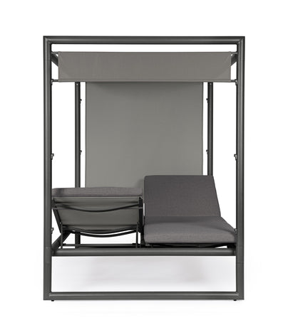 Lettino daybed "Konnor" baldacchino prendisole ad isola per giardino e piscina, reclinabile con tende