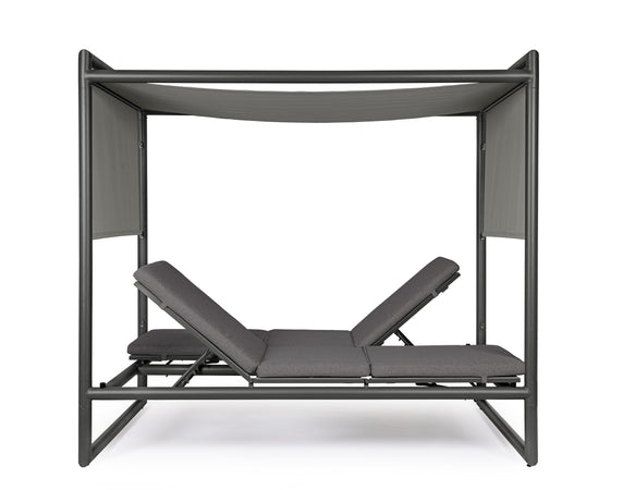 Lettino daybed "Konnor" baldacchino prendisole ad isola per giardino e piscina, reclinabile con tende