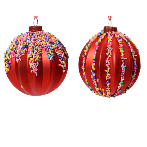 Palline per albero di Natale in vetro decorato rosso con decorazioni per dolci, 12 pezzi