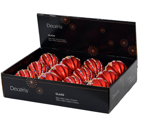 Palline per albero di Natale in vetro decorato rosso con decorazioni per dolci, 12 pezzi