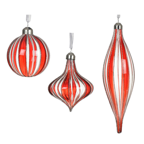 Palline per albero di Natale in vetro bianco e rosso decorazione natalizia, 3 pezzi