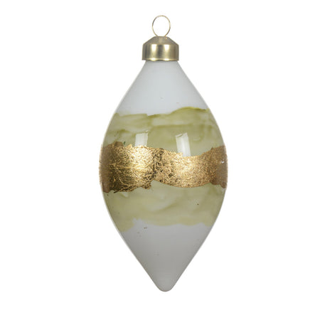 Palline per albero di Natale con forma ovale in vetro bianco e oro decorazione natalizia, 2 pezzi