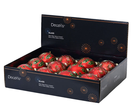 Palline per albero di Natale in vetro rosso e oro decorazione natalizia, 12 pezzi