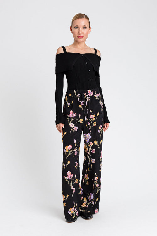 Twinset Pantalone donna in crêpe de Chine a fiori con elastico 251TP2776