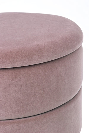Pouf contenitore tondo con piede ottone "Pavlina" seduta in velluto arredamento moderno