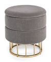 Pouf contenitore tondo con piede ottone Pavlina seduta in velluto arredamento moderno