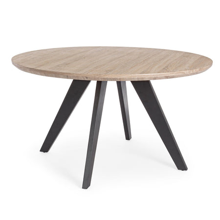 Tavolo tondo da pranzo moderno "Henry" in legno Ø 135 cm gambe in acciaio nero