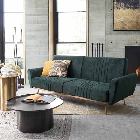 Divano letto in velluto verde 3 posti "Johnny " con piedi e struttura ottone 210 cm