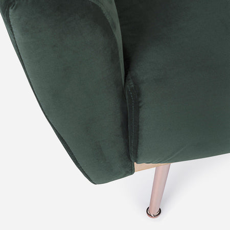 Divano letto in velluto verde 3 posti "Johnny " con piedi e struttura ottone 210 cm