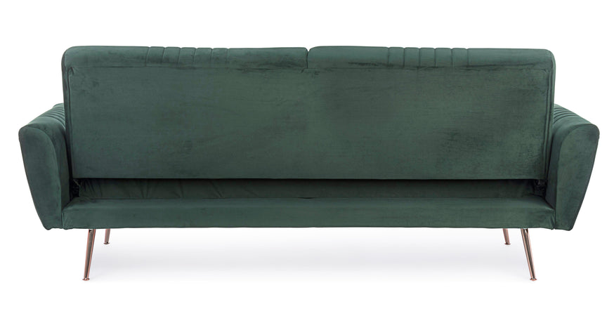 Divano letto in velluto verde 3 posti "Johnny " con piedi e struttura ottone 210 cm