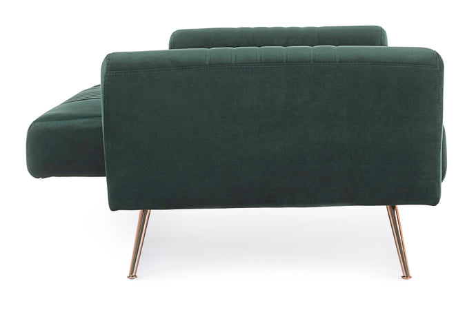 Divano letto in velluto verde 3 posti "Johnny " con piedi e struttura ottone 210 cm