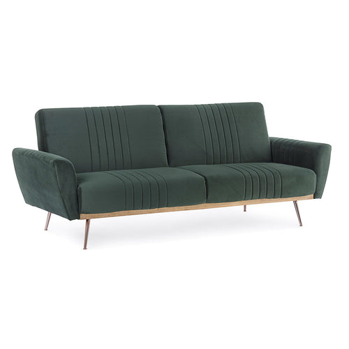Divano letto in velluto verde 3 posti Johnny  con piedi e struttura ottone 210 cm