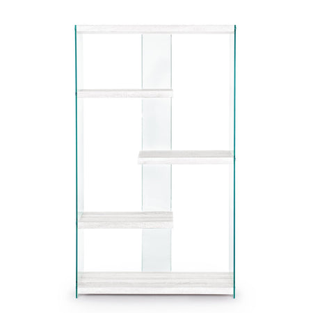 Libreria moderna "Sury" in vetro e legno con mensole sospese di design per cameretta ed ufficio