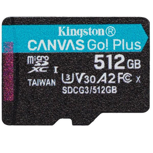 Kingston technology scheda microsdxc canvas go plus 170r a2 u3 v30 da 512gb confezione singola senza adattatore - SDCG3/512GBSP