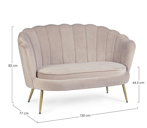 Divano in velluto 2 posti "Gigliola" conchiglia con piedi ottone 137 cm