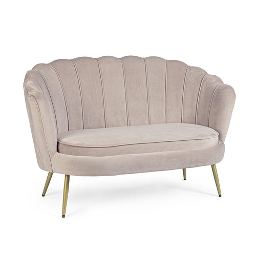 Divano in velluto 2 posti Gigliola conchiglia con piedi ottone 137 cm
