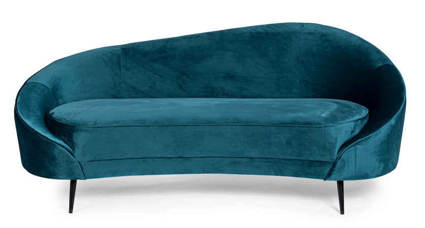 Divano in velluto Blu 2 posti "Seraphin" conchiglia con piedi neri 183 cm