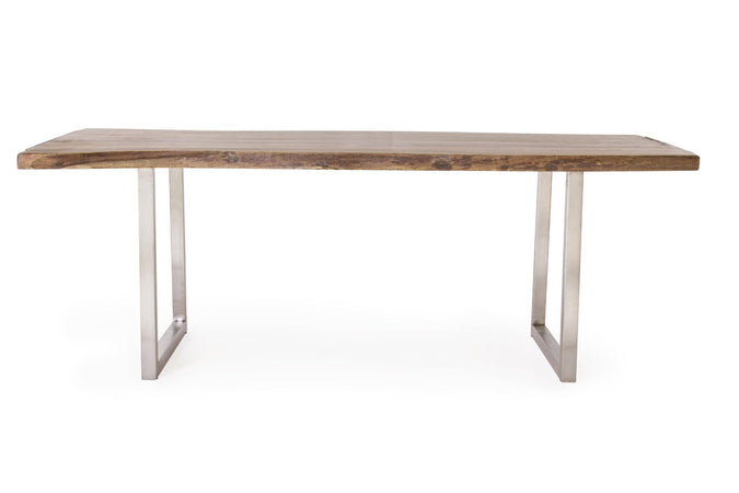Tavolo Osbert rettangolare, con gambe in acciaio, piano in legno di acacia, stile moderno