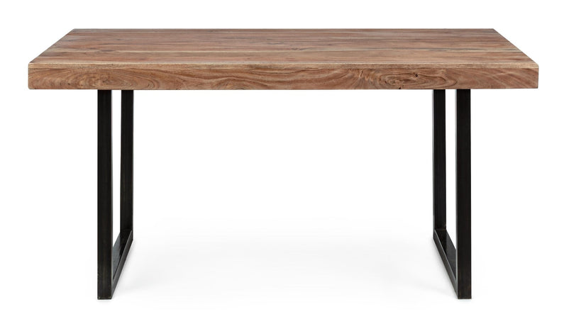 Tavolo Egon rettangolare, con gambe in acciaio, piano in legno di acacia, stile moderno
