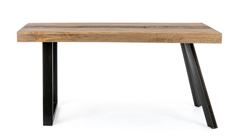Tavolo Manchester rettangolare, con gambe in acciaio, piano in legno di mango, stile moderno