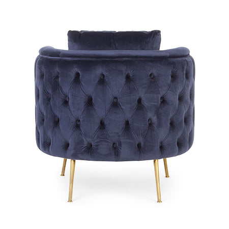 Poltrona "Tenbury" in velluto Blu tipo Chester h 80 cm arredamento per salotto moderno