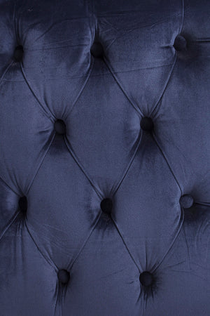 Divano in velluto Blu 2 posti "Tenbury" tipo Chester con piedi ottone 144 cm