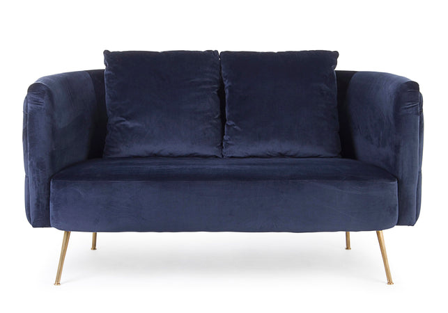 Divano in velluto Blu 2 posti "Tenbury" tipo Chester con piedi ottone 144 cm