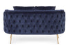 Divano in velluto Blu 2 posti Tenbury tipo Chester con piedi ottone 144 cm