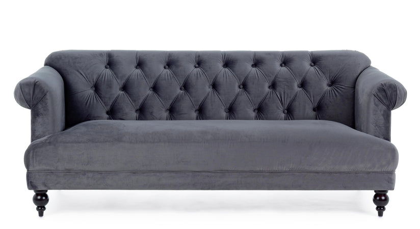 Divano in velluto 3 posti "Blossom" tipo Chester con piedi neri 193 cm