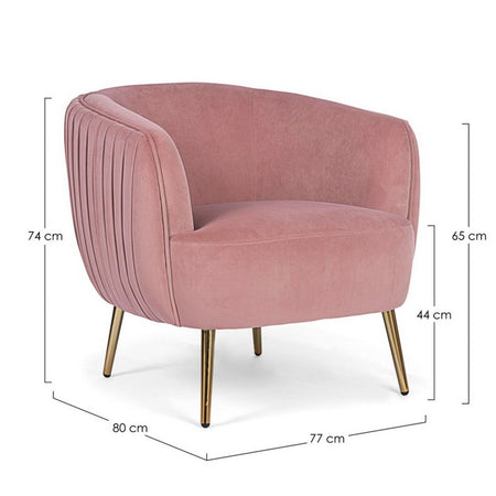 Poltrona "Linsay" in velluto Rosa arredamento per salotto moderno h 74 cm