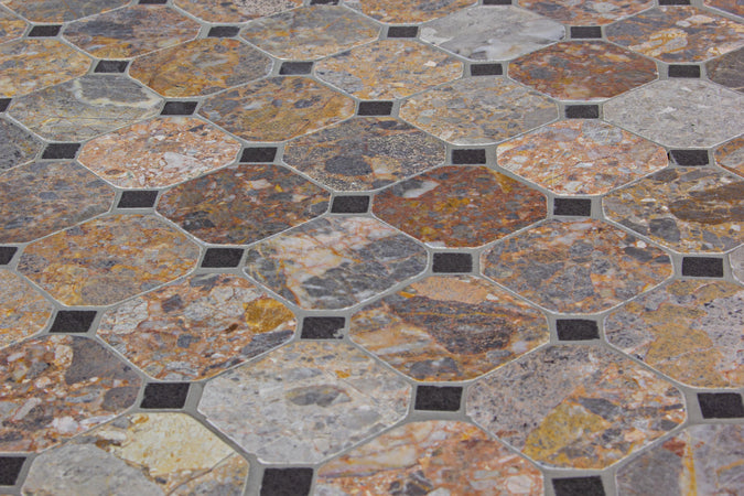Tavolo con mosaico "Berkley" in acciaio verniciato e piano in ceramica da giardino 200 cm