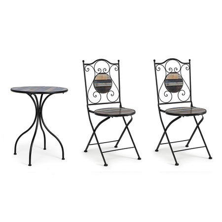 Set Tavolino tondo con 2 sedie in acciaio per giardino e bar da esterno
