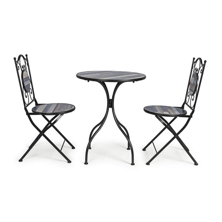Set Tavolino tondo con 2 sedie in acciaio per giardino e bar da esterno