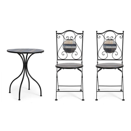 Set Tavolino tondo con 2 sedie in acciaio per giardino e bar da esterno