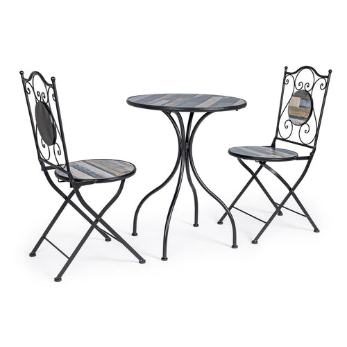 Set Tavolino tondo con 2 sedie in acciaio per giardino e bar da esterno