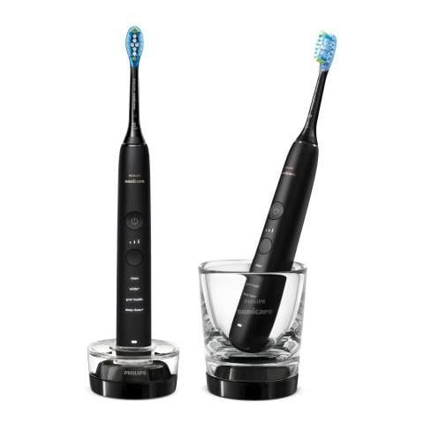 Philips diamondclean 9000 sonicare spazzolini elettrici sonici con app, confezione da 2 spazzolini neri hx9914/54