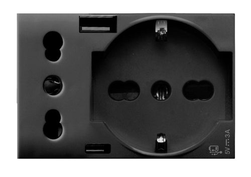Tekla S44 Presa Schuko Presa Italiana USB-A e USB-C 2P+T 10/16A 250V 3 Moduli Grigio Opaco, 44509015USB