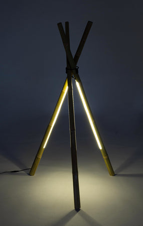 Piantana led treppiedi bamboo h 109 cm