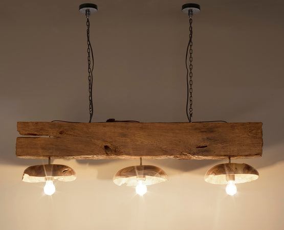 Lampadario "Florent" 3 luci in legno di teak riciclato 130x30