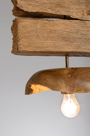 Lampadario "Florent" 3 luci in legno di teak riciclato 130x30