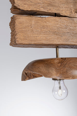 Lampadario "Florent" 3 luci in legno di teak riciclato 130x30