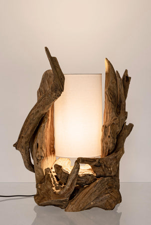 Lampada da Tavolo "Bion" in legno di teak riciclato h 70 cm