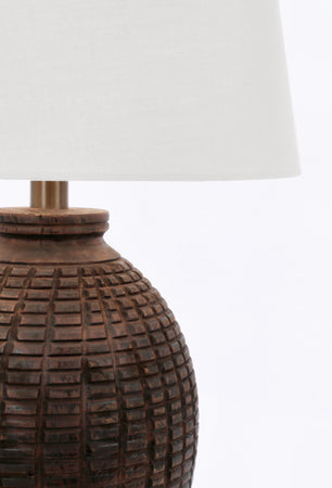 Lampada da tavolo "Linea" bianca in legno di teak riciclato