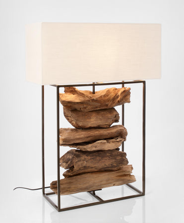 Lampada da tavolo "Kubi" bianco in legno di teak riciclato h 76 cm