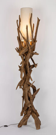 Lampada a piantana con base in legno di teak riciclato da interno h 180 cm