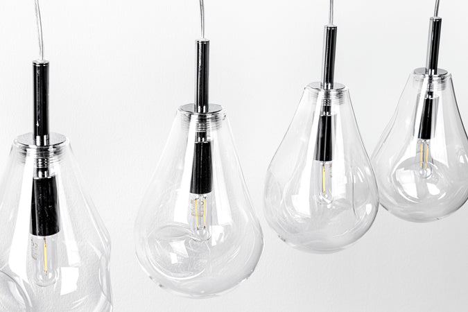 Lampadario "Reflect" in acciaio e vetro