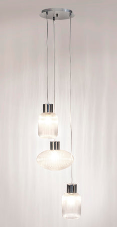 Lampadario 3 luci "Showy" in acciaio e vetro
