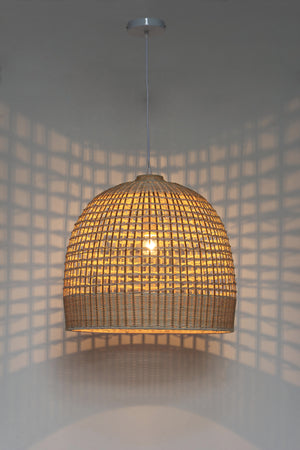 Lampadario "Siwa" in acciaio e rattan d 53 cm