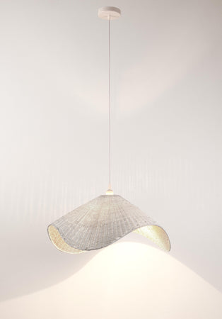 Lampadario "Cappello" in acciaio e vimini h 28 cm